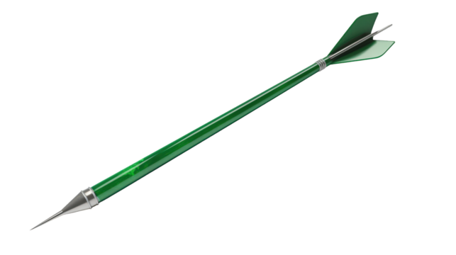 Green throwing dart isolated on a transparent background