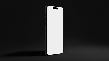 Side view of a realistic mockup of a smartphone on a dark gray background, smartphone on a black background
