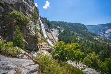 waterfall at the mist trail in yosemite national park, california