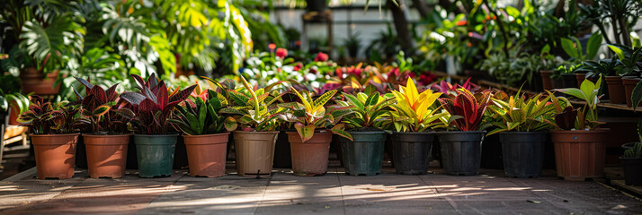 potted plants are arranged for sale at the local garden center today