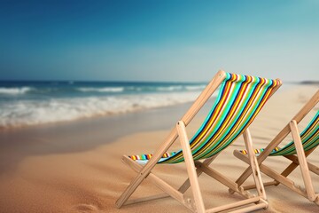 tropical beach with a turqouse ocean and relaxing beach chair