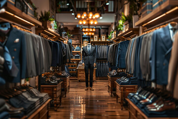 Naklejka premium A mannequin wearing a suit and tie is displayed in a store, generative ai image.,