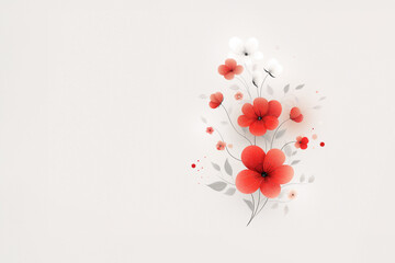 Obraz premium Watercolor painting with bright red and white flowers on a light background. Copy space