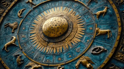 Fototapeta premium Zodiac Wheel with Sun and Stars