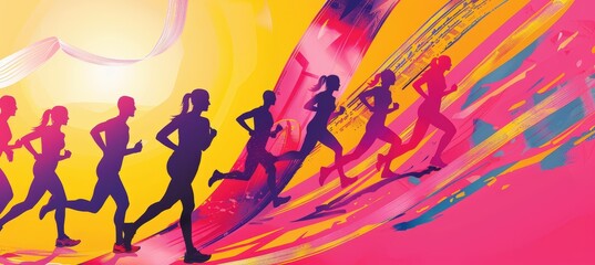 Vibrant Digital Flyer for Charity Run Promoting Breast Cancer Prevention with Silhouettes of Runners