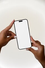 Realistic smartphone mockup held by a woman with her fingers 