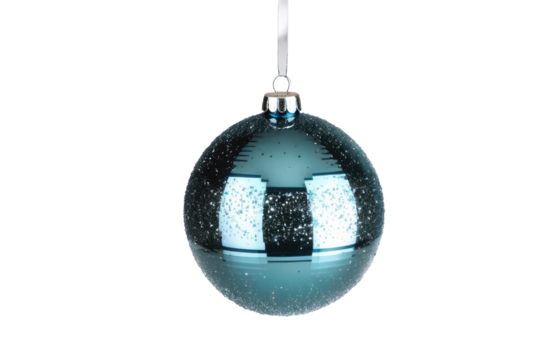Quality stock photograph, single Christmas ball, suspended mid-air, reflecting delicate shimmers, isolated against seamless white background, consistent lighting, high-key photography