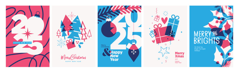 Merry Christmas and Happy New Year greeting cards. Vector illustration concepts for background, greeting card, party invitation card, website banner, social media banner, marketing material.