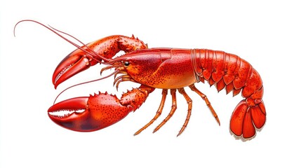 A vibrant red lobster with detailed shell textures, isolated against a pure white background.