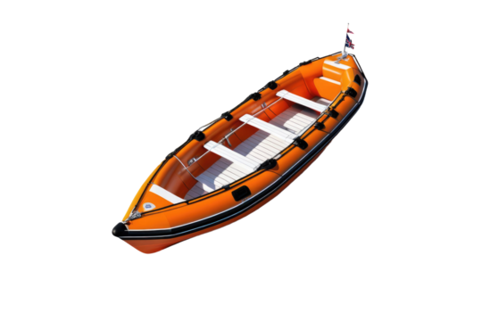 Single lifeboat, centered on a pristine white background, captures the quintessence of readiness, lifeboat design showcasing its sturdy construction and buoyant stability, high-resolution stock photo