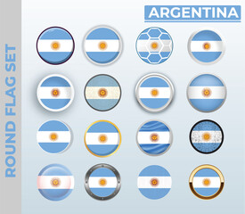 Argentina round flag Set with 16 Different Styles