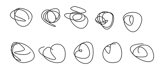 A set of templates for the title heading. Hand drawn circle line. Isolated vector elements.