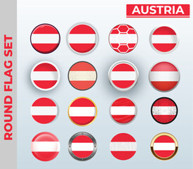 austria round flag set with 16 different styles