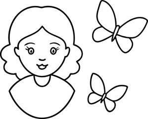 Fun Vector Art of Kid with Two Butterflies for Children to Color
