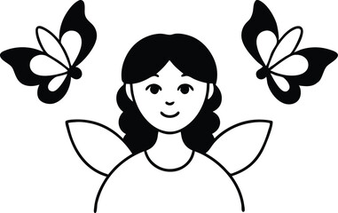 Buzzing Butterflies with Kids Vector Drawing Fun Coloring Page
