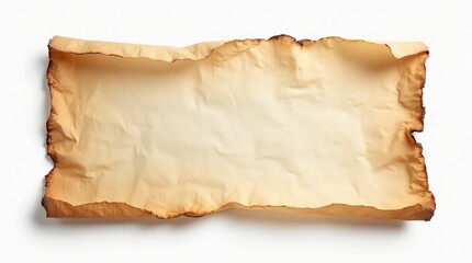 Fototapeta premium Burnt sheet of paper of white and orange color on white background