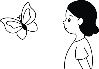 Children and Butterfly Buzz Vector Art for Kids Coloring Book
