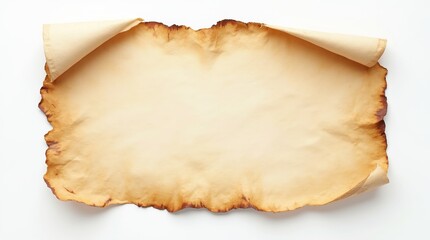 Burnt sheet of paper of white and orange color on white background