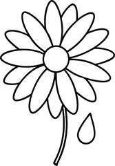 Daisy with Rain Vector Illustration for Kids Coloring Book
