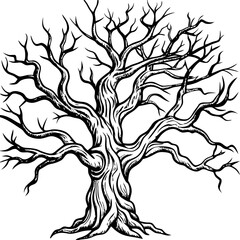 
Spooky Gnarled Tree Outline Vector with Twisted Branches
