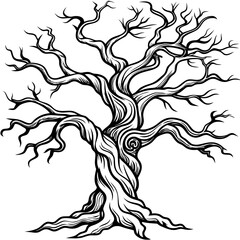 
Spooky Gnarled Tree Outline Vector with Twisted Branches
