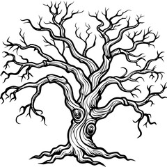 
Spooky Gnarled Tree Outline Vector with Twisted Branches
