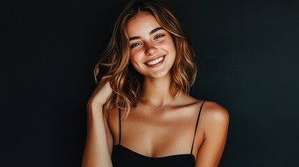 Fototapeta premium Black crop top and casual style worn by a confident young woman