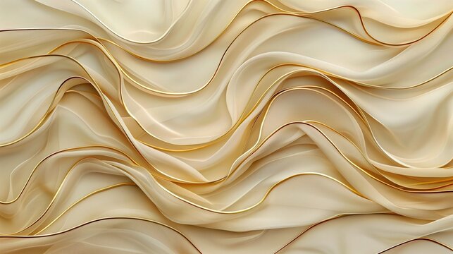 Abstract cream and gold flowing waves in a smooth, elegant fluid design.