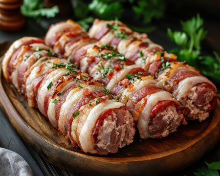 Delicious pork mince wrapped in bacon making chevapchichi