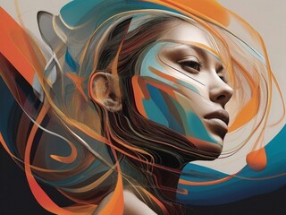 Ein Frauengesicht hinter abstrakten bunten Linien, Hintergrundbild
