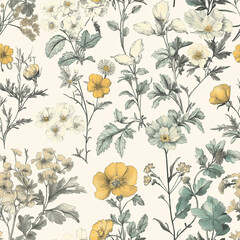 Faded floral vintage style seamless pattern