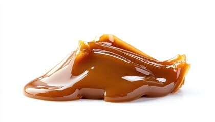 Golden caramel liquid isolated on white background