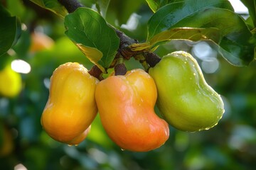 Harvest ripe cashew fruit from garden