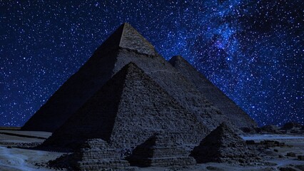 Egypt Pyramids of Giza and Starry Sky Milky Way Galaxy