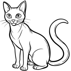 Stylized line art Cat with Curved Tail and Alert Ears Vector