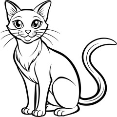 Stylized line art Cat with Curved Tail and Alert Ears Vector