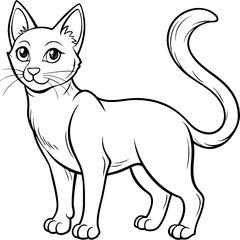 Stylized line art Cat with Curved Tail and Alert Ears Vector