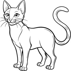 Stylized line art Cat with Curved Tail and Alert Ears Vector