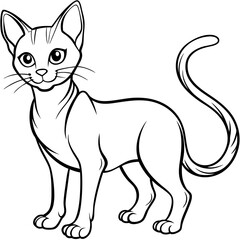 Stylized line art Cat with Curved Tail and Alert Ears Vector