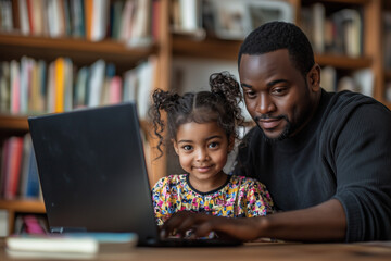Obraz premium Father and Daughter Learning Together on Laptop at Home