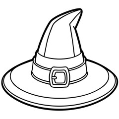 Classic Witch's Hat with Curved Brim & Buckle Outline Vector