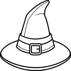 Classic Witch's Hat with Curved Brim & Buckle Outline Vector