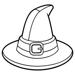 Classic Witch's Hat with Curved Brim & Buckle Outline Vector
