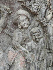 Lintel sculpture background, Ancient low relief, Art background.