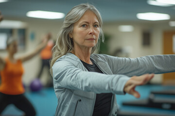 Fototapeta premium Woman Exercising in a Fitness Class, Healthy Lifestyle