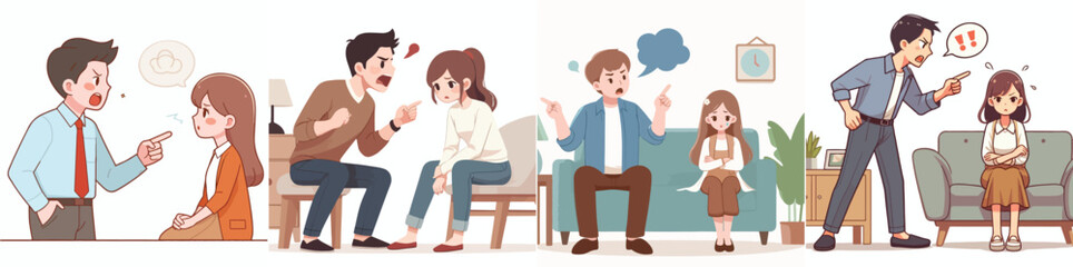 vector set of couple fighting with stlye flat design