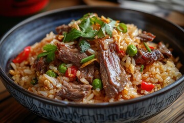 Fototapeta premium Photo of fried rice with beef tongue