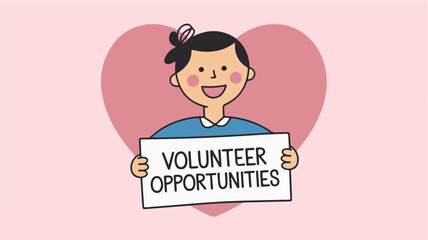 Cheerful Girl Holding Volunteer Opportunities Sign