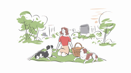Fototapeta premium Charming Vector Scene of Picnic with Dogs in Park