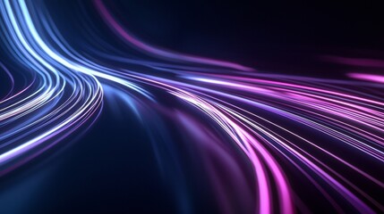 Captivating purple and blue lines flow across a dark background, evoking speed and movement. The design is futuristic and energetic, with a sleek and elegant touch
